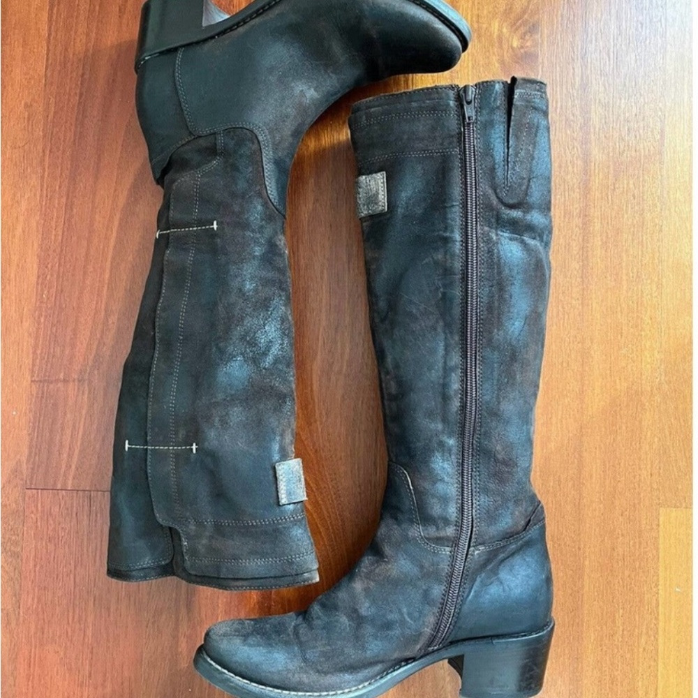 Manas Designs Brown Distressed Leather Knee High Italian Barn Boots Size 37 US 6